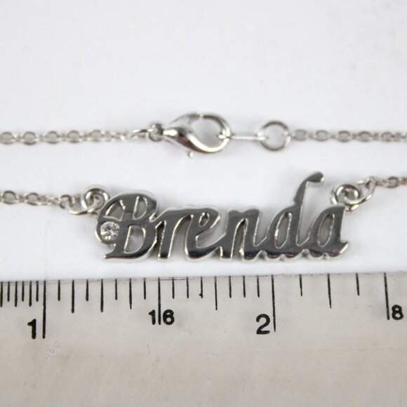 BRENDA Name Silvertone Rhinestone 14.5" w 4.5" Multi Ring Ext Necklace - Picture 6 of 12